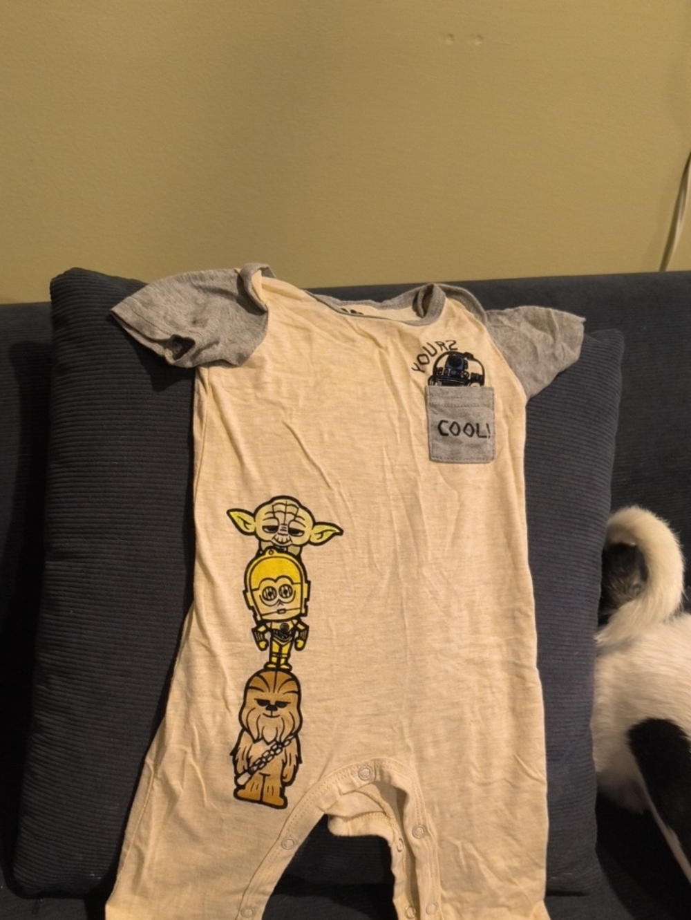 Star Wars Beige & Gray Stacked Character Short-Sleeve Romper